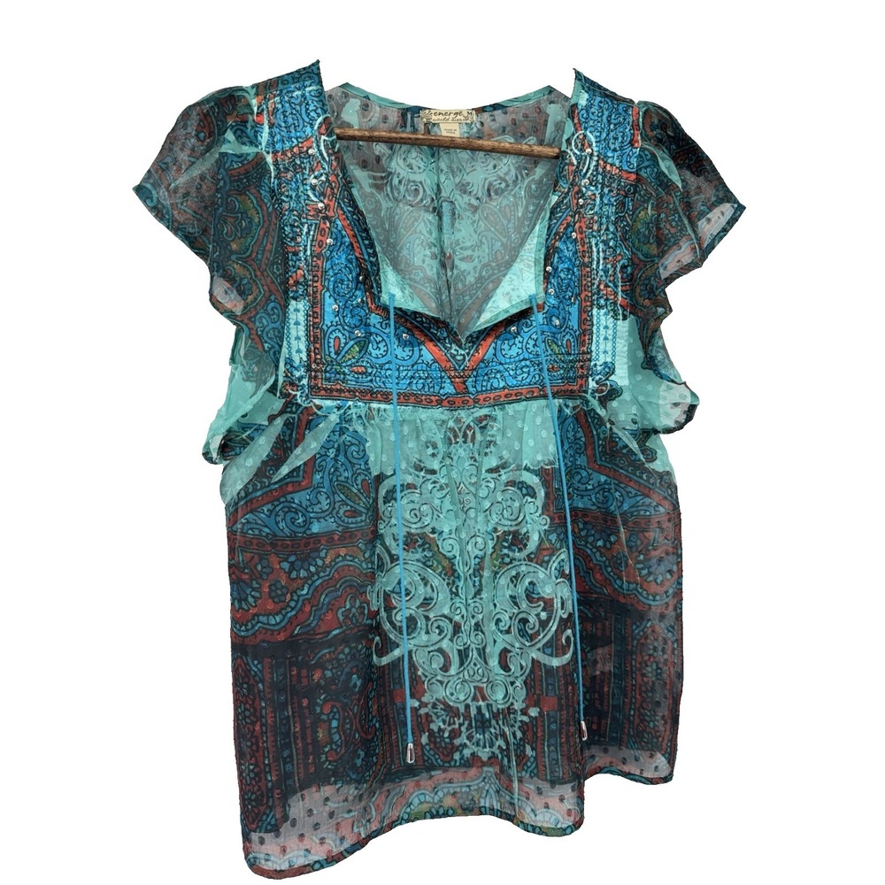 VTG Y2K Energe Fairy grunge‎ burnout swiss dot M aqua indie festival Sheer